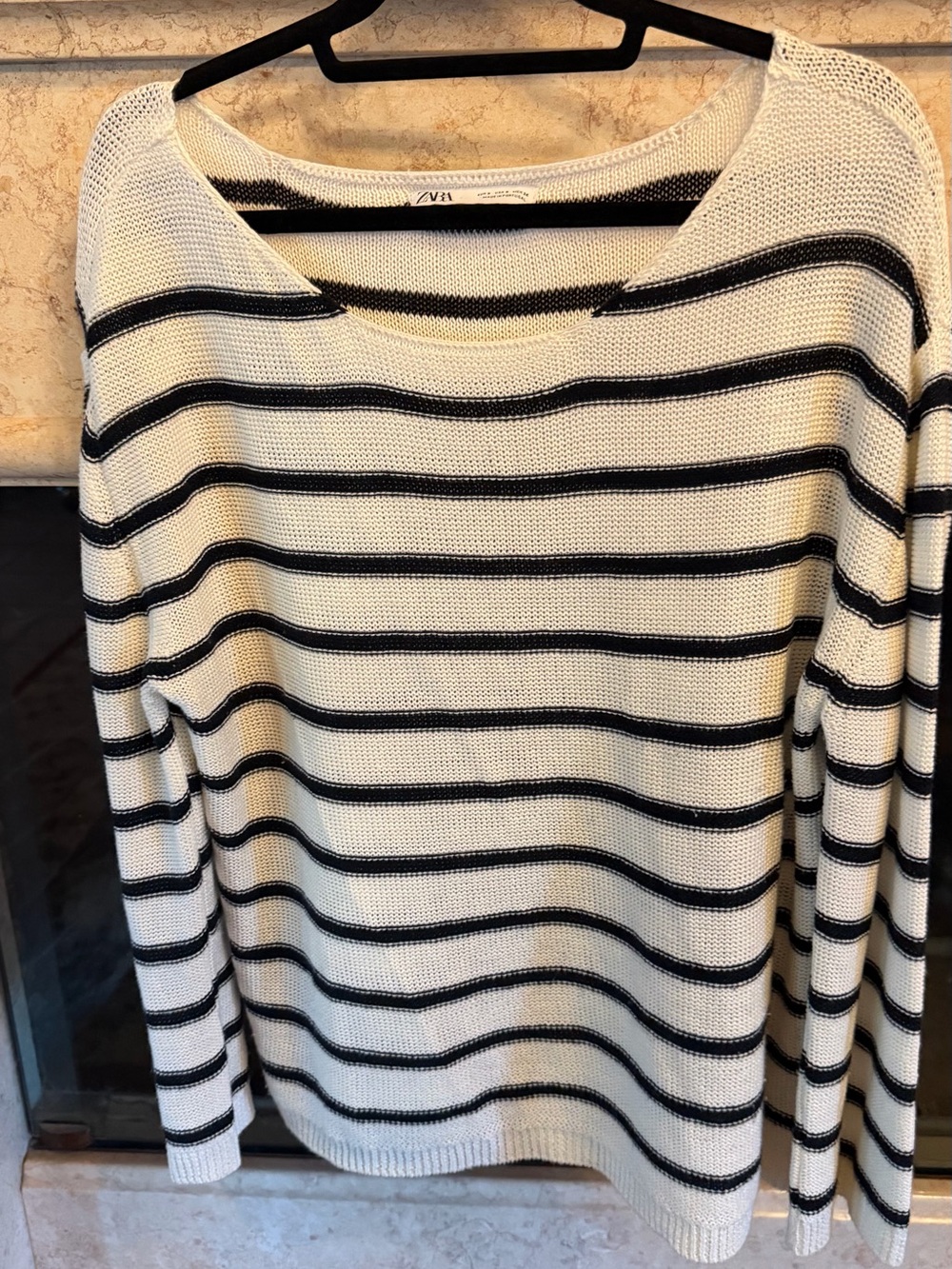 Zara Cream Sweater with Black Horizontal Stripes
